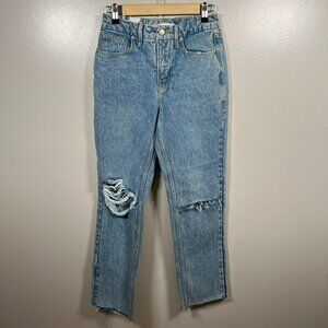 Good American Good 90s Icon High Rise Straight Jeans SIze 0/25 Distressed Blue